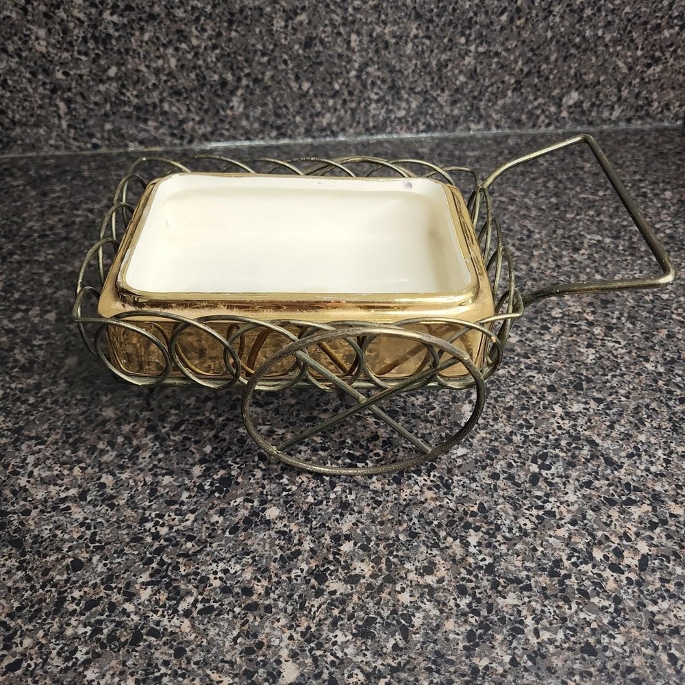 Vintage MCM Atlas Satin Gold Wagon Cart Candy Dish Nut Server Ashtray Caddy Gold